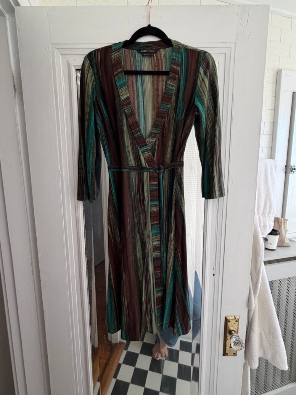 BCBGMAXAZRIA Striped Wrap Midi Dress XS